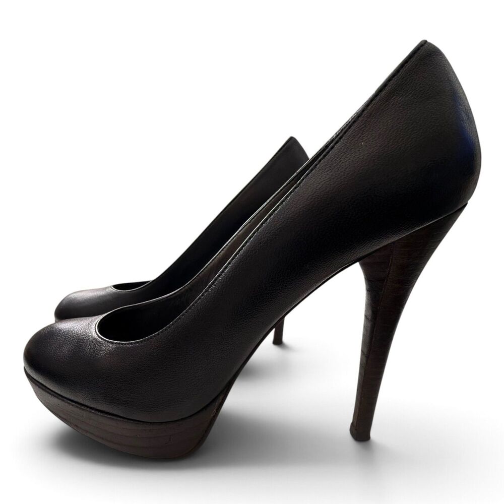 stuart weitzman womens 8 m black leather wood stacked platform stiletto pumps